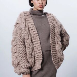 I Love Mr Mittens Cable Bomber in Sand, size XS/S